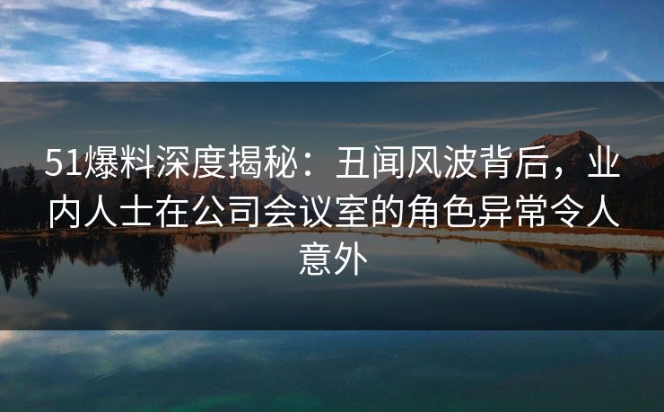 51爆料深度揭秘：丑闻风波背后，业内人士在公司会议室的角色异常令人意外