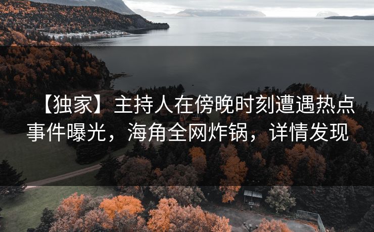 【独家】主持人在傍晚时刻遭遇热点事件曝光，海角全网炸锅，详情发现