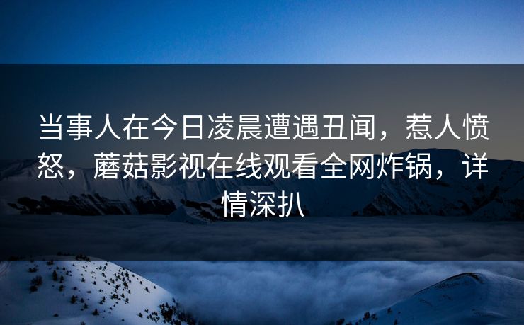 当事人在今日凌晨遭遇丑闻，惹人愤怒，蘑菇影视在线观看全网炸锅，详情深扒