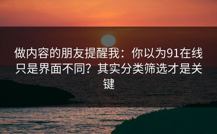 做内容的朋友提醒我：你以为91在线只是界面不同？其实分类筛选才是关键